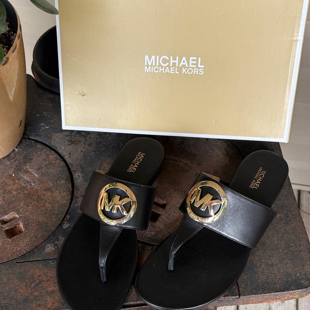 Michael Kors Black and Gold Women's Sandals